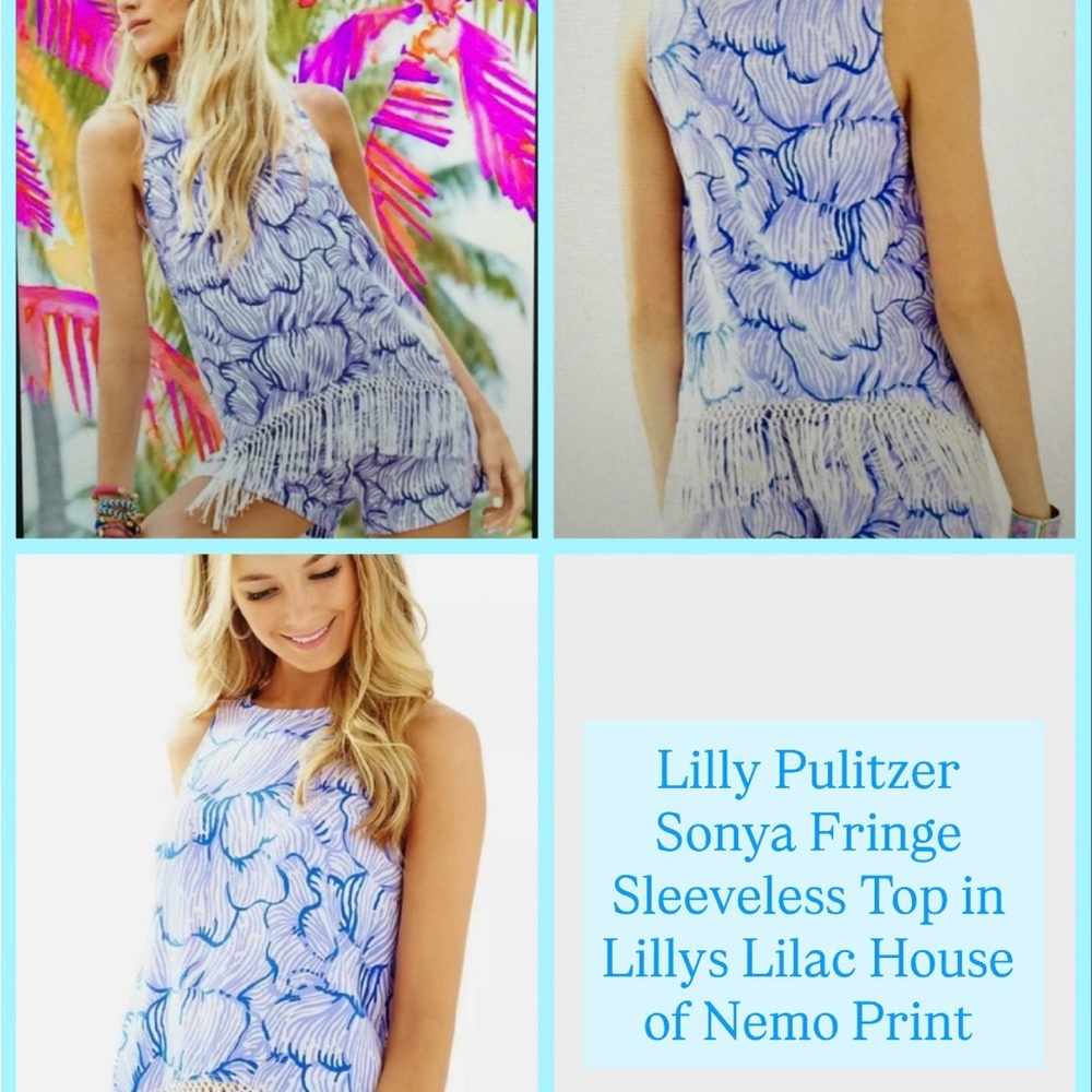 Lilly Pulitzer Sonya Fringe Sleeveless Top in Lillys Lilac House of Nemo Print